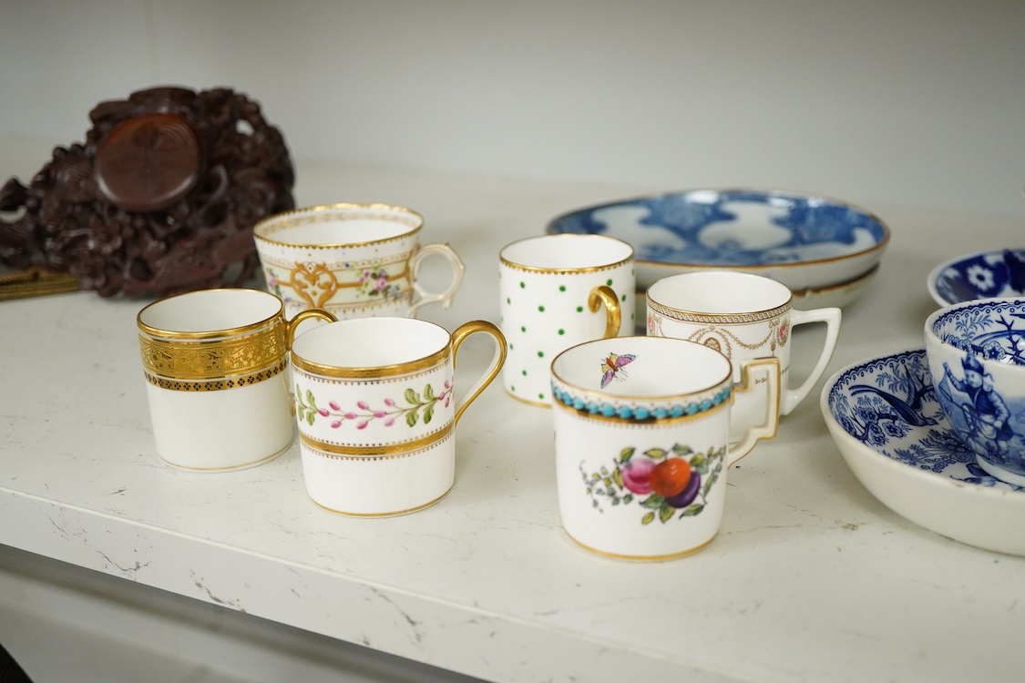 A Chinese ginger jar, Samson ginger jar, Hilditch cup and saucer, other tableware to include coffee cans, largest 15cm high